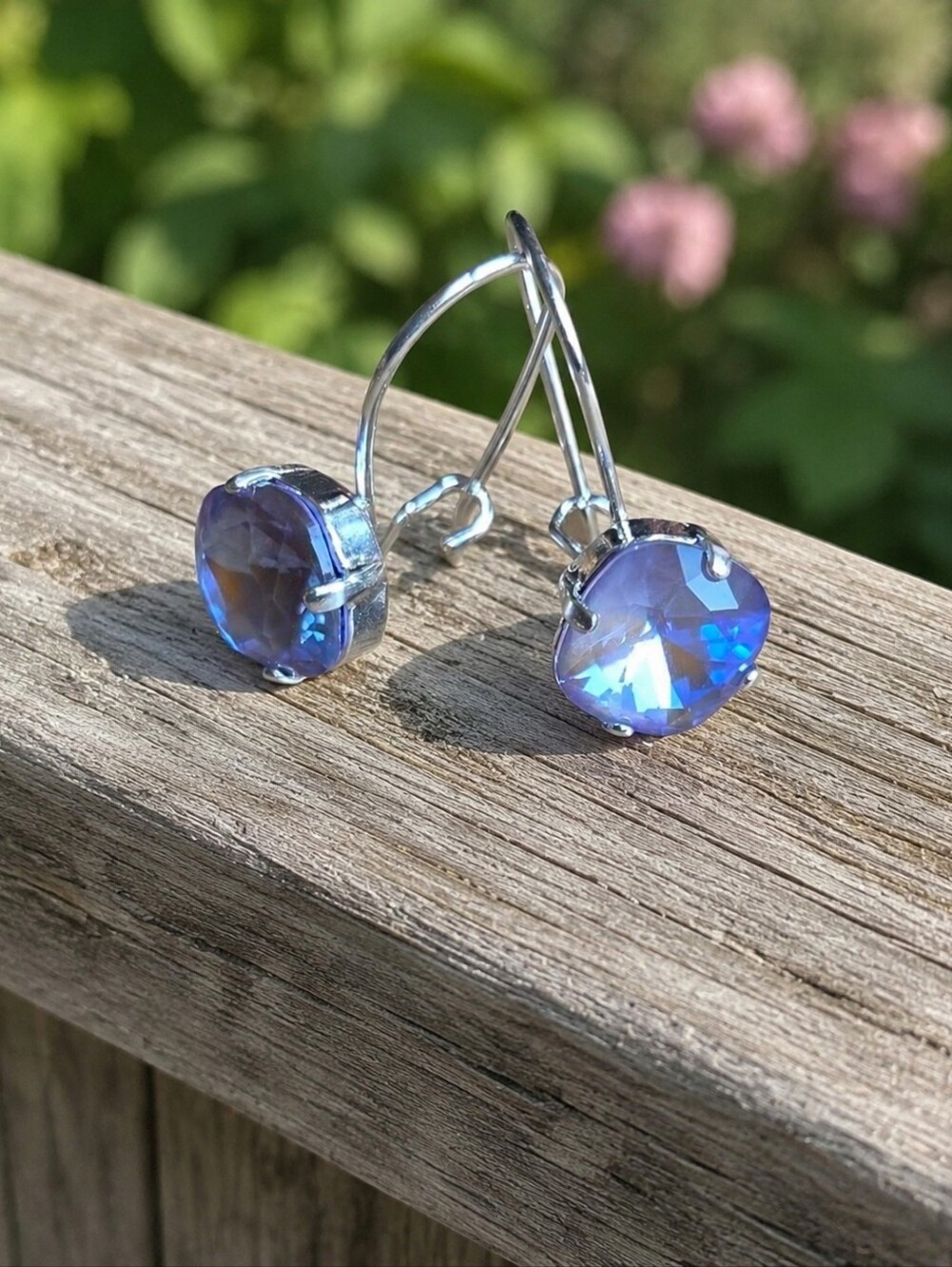 Purple Irridescent Crystal Drop Earrings | Silver | Handmade